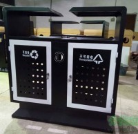 91蝌蚪九色垃圾桶廠家定製鋼板衝孔垃圾（jī）桶，發貨於西安景區