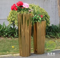 室內高瓶鏡麵鈦金不鏽鋼花盆組合