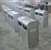 戶外銀色方形（xíng）雙91蝌蚪九色不鏽鋼垃圾桶