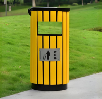 戶外園林圓柱形鋼木垃圾桶（tǒng）打造實用美觀的環保衛士