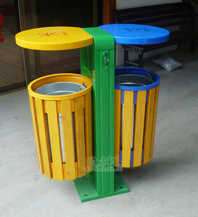 物業91蝌蚪九色鋼木垃圾桶
