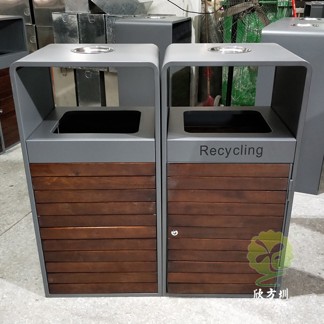 戶外組合式91蝌蚪九色鋼木垃圾箱